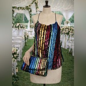 Almost Famous Multicolor Sequin Striped Top